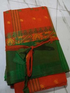 Orange &amp; Green Taant Cotton Saree