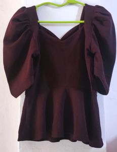 WoowZerz Burgundy Peplum Top