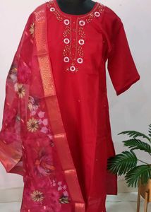 Gorgeous Maroon Ethnic 3 Piece Suit Set