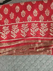 Brand New Cotton Bagru Print Saree And Blouse