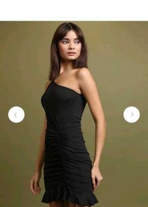 Asymmetrical Shoulder Black Dress