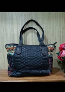 Desigual Quilted Floral Embroidered Handbag