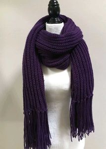 Purple Knit Scarf with Fringe
