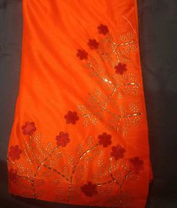 Orange Mirror Work Embellished party wear Saree