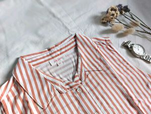 Thrifted Striped Tie-Front Sleeveless Blouse