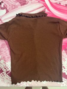 Brown Ribbed Crop Top