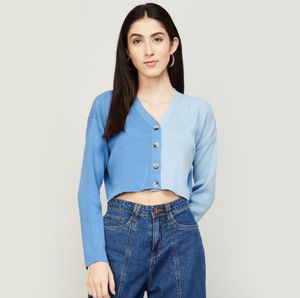 Colourblocked V-Neck Crop Top