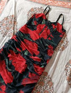 URBANIC MESH FLORAL MIDI DRESS