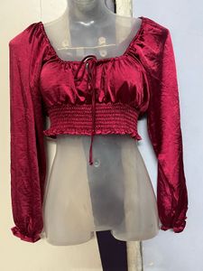 Pintrest Burgundy Satin Crop Top