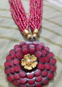 Red Beaded Flower Necklace