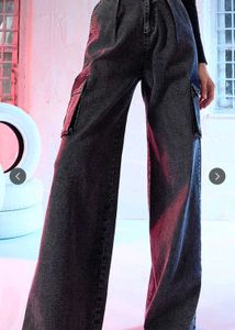 Wide Leg Cargo Denim Pants