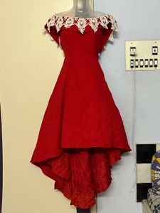 Pintrest Princess Having Cancan Red High-Low Dress