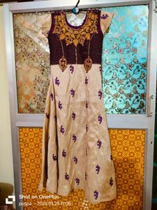 Golden And Violet Colour Ethenic Dress