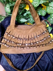 Olive Green Studded Fringe Bag