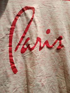 &#34;Paris&#34; Printed Pink &amp; Off White T-shirt, Size - S