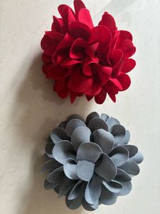 Hair Flower Clips - Red & Gray