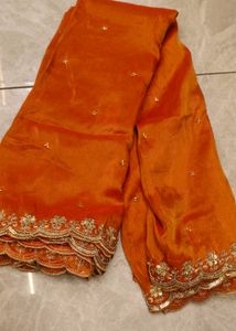 Orange Embroidered saree