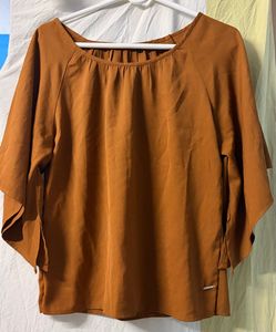 Elegant Brown Flutter Sleeve Top