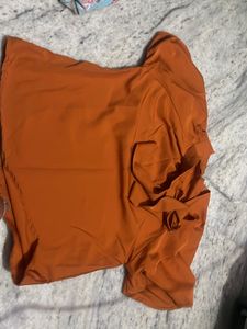 Orange Tie-Neck Blouse