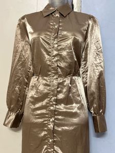 Versia Branded Silk Golden Shirt Dress