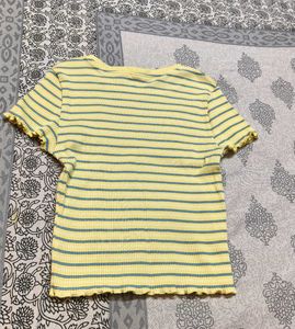 Uniqlo Women Yellow Ribbed Striped Crop Top