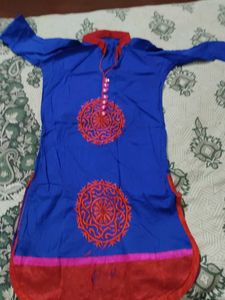 Blue & Red Embroidered Kurti
