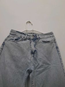 Baggy One-Side Ripped Light Blue Jeans