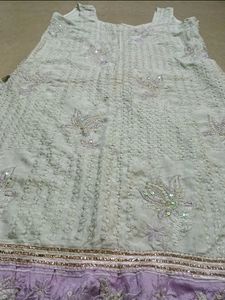 white &amp; Lavender Churidar With Dupatta And Pant