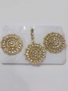 Golden Earrings And Mangtika Set.