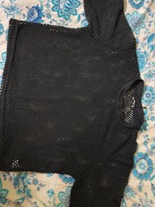 Zudio Black Mesh Netted T-Shirt | Transparent Shor