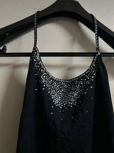 Elegant Black Embellished Tank Top