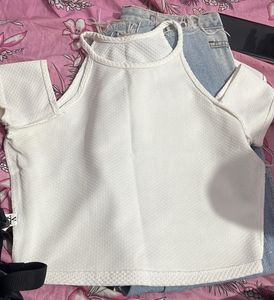White Cold Shoulder Crop Top 🤍