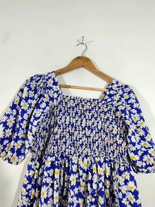 Blue With White Floral Print Dress (Women&#39;s)