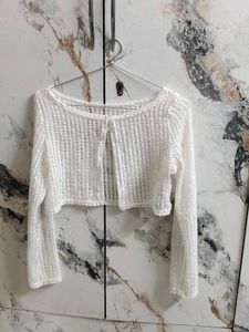 White Knit Cropped Cardigan