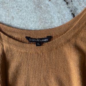 Mustard Knit Puff-Sleeve Sweater Top