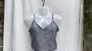 I. Gray Spaghetti Strap Crop Top