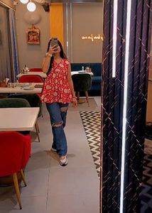 Floral Print Red Dress