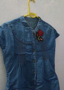 Denim Dress With Customized Rose Sticker 🤍