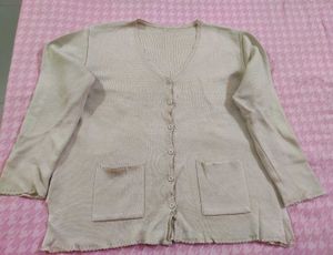 Beige Knit Cardigan with Pockets