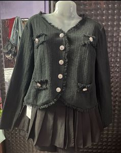 Combo Tweed Blazer Jacket &amp; Low Rise Jeans