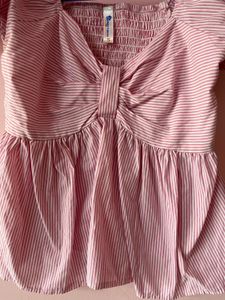 Striped Ruffle Sleeve Top  And Pink Tunic