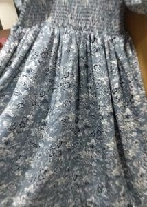 Women Fit And Flare Light Blue, White Dress