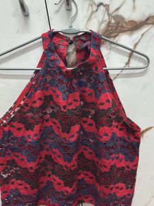 Red & Blue Floral Lace Top