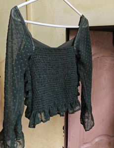 Sheer Sleeve Smocked Top