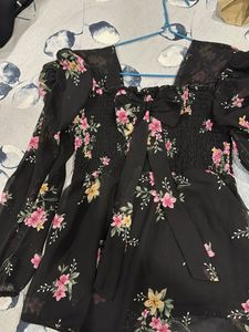 Cute Flowers Black Peplum Top For Women.