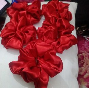 Red Satin Scrunchies (Set of 5)