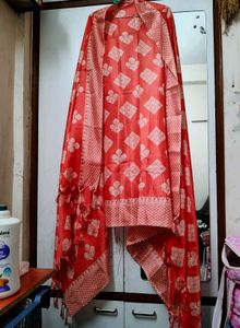 Coral Colour Silk Statement Dupatta