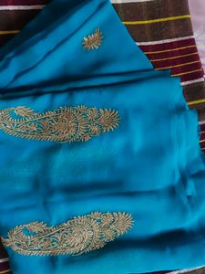 Elegant Blue Embroidered Saree