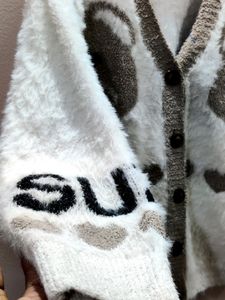 Imported women&#39;s V-neck fuzzy knit cardigan/sweate