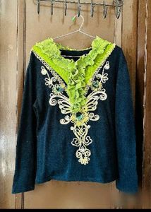 Embroidered Green Accent Top